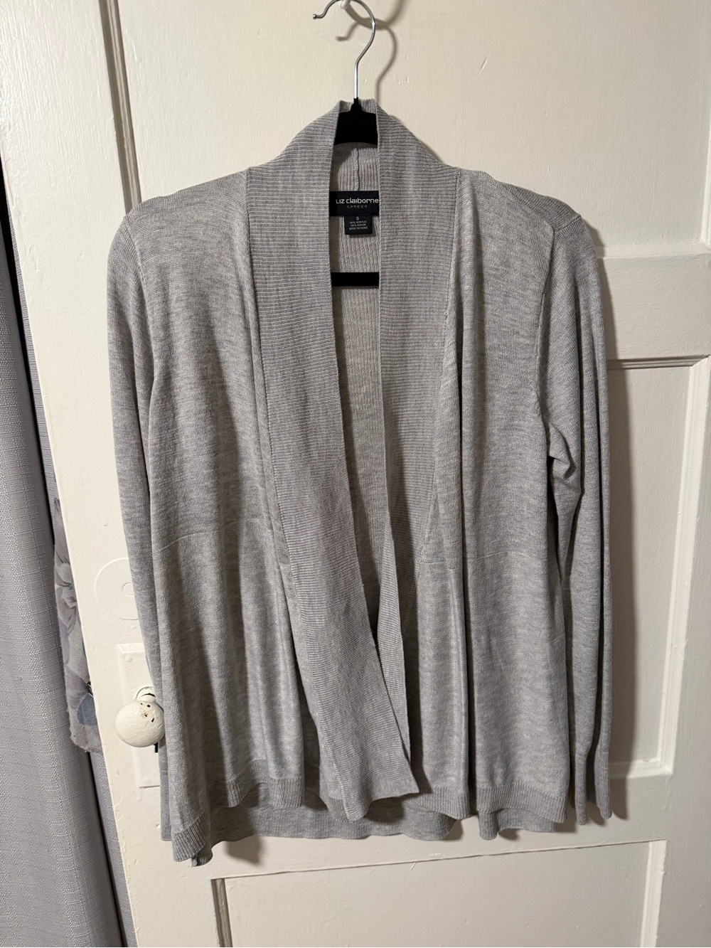 Liz Claiborne Career Gray Draped Open Front Ribbed Cardigan Sweater Small